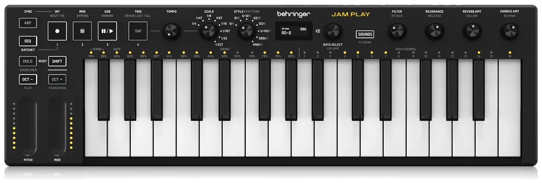 Behringer Jam Play Tastiera Controller Midi Usb 32 Tasti 64 Step Sequencer Polifonico Arpeggiatore