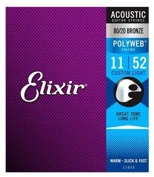 Elixir Polyweb Acoustic Guitar Strings Custom Light 11-52