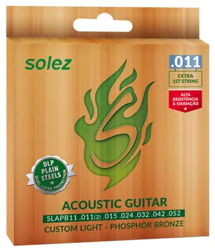 Solez Encordoamento Violão Aço .011 Fósforo Bronze Custom Light DLP Solez SLAPB11