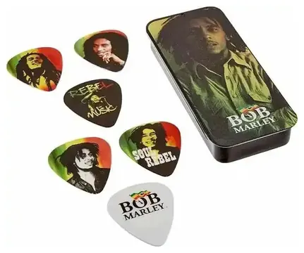 Dunlop BOBPT01M Bob Marley Rasta Pick Tin, Assorted, Medium, 6 Picks/Tin