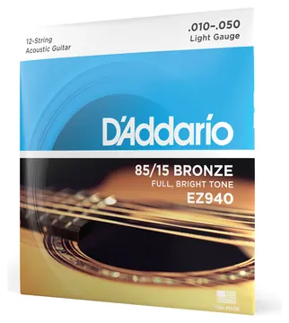 D'Addario EZ940 85/15 12-String Bronze Acoustic Guitar Strings, Light, 10-47