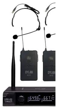 Dylan Microfone Sem Fio Duplo Dylan UDX-06 com Headsets e Lapelas