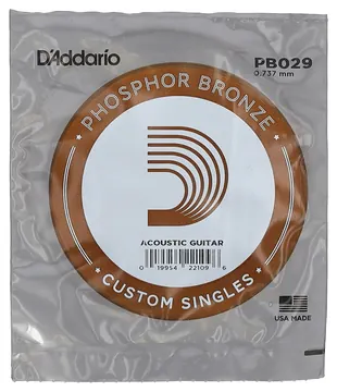 D'Addario PB029 Phosphor Bronze Wound Acoustic Guitar Single String, .029