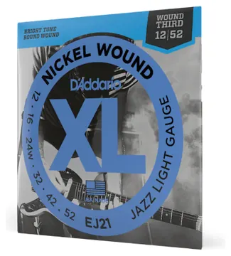 D'Addario EJ21 Nickel Wound, Jazz Light, Electric Guitar Strings 12-52