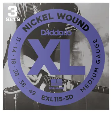 D'Addario EXL115-3D XL Medium Electric Guitar Strings 3-Pack 11-49