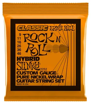 Ernie Ball 2252 Slinky Rock N Roll Hybrid 009-046 Saiten für E-Gitarre, pure Nickel