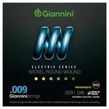 Giannini Encordoamento para Guitarra Giannini Nickel Round Wound Híbrida GEEGSTH9 .009 .046