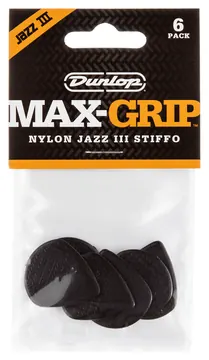 Dunlop Max Grip Nylon Jazz III Stiffo Plectrum 6-Pack zwart
