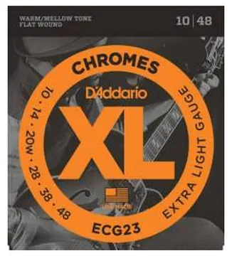 D'addario ECG23 D'Addario Cordes à filet plat pour guitare électrique D'Addario Chromes ECG23, Extra Light, 10-48