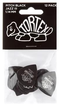 Jim Dunlop 482 Tortex Pitch Black Jazz III 1,14 P Plektrum (12 Stück)
