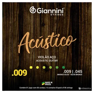 Giannini Encordoamento Giannini Acústico GESWAL Violão Aço Bronze 65/35 (.009 – .045)