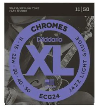 D'Addario XL Flatwound Chromes Electric Guitar Strings, Jazz Light, 11-50 ECG24