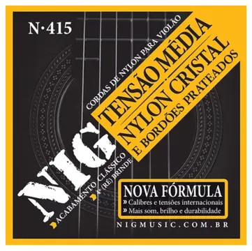 NIG Encordoamento para Violão de Nylon NIG N-415 - Modelo de Tensão Média em Nylon Cristal (Acabamento em Lacinho)