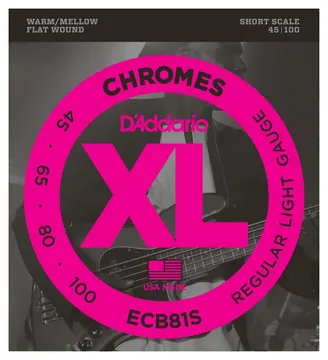 D'Addario ECB81S XL Chromes Regular Light 45-100 Short Scale Electric Bass Guitar Strings