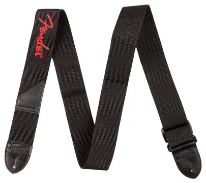 Fender Logo Strap Black/Red Logo Tracolla per chitarra, cinturino nero da 2"