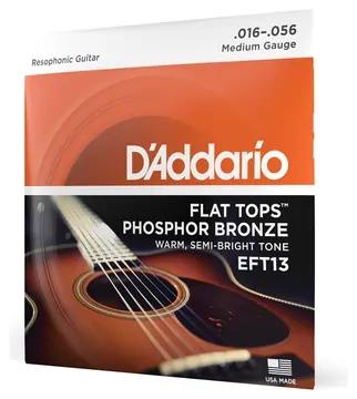 D'Addario EFT13 Flat Tops Phosphor Bronze Acoustic Guitar Strings, Resophonic Guitar, 16-56