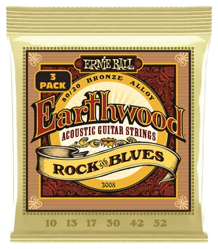 Ernie Ball 3008 Earthwood 80/20 Rock 010-052 3Pack Bonze. Saiten für Akustik-Gitarre