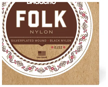 D'Addario EJ32 Folk Nylon Acoustic Strings Silver Wound/Ball End Black Trebles