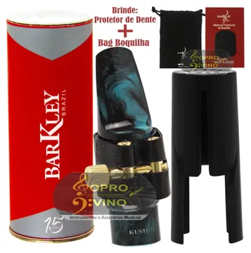 Barkley Boquilha Sax Alto Barkley Pop 8 Kustom Azul e Preta Completa Brinde Protetor Bag