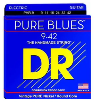 Dr PHR9 Pure Nickel Electric Guitar Strings wound on Round Cores. Real Vintage. Light. 9-11-16-24-32-42.