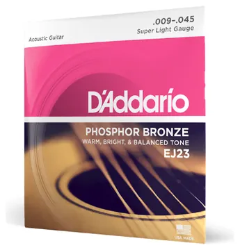 Acoustic Guitar Strings D'Addario 9-45 Super Light, Phosphor Bronze EJ23