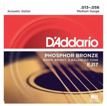 D'Addario Phosphor Bronze Acoustic Guitar Strings, Medium, 13-56, EJ17