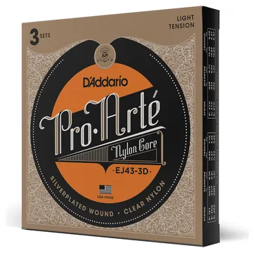 D'Addario EJ43 Light Tension, Pro-Art Nylon Classical Guitar Strings 3-Pack