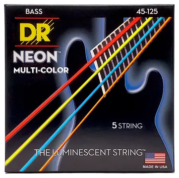 DR Strings NMCB5-45 Neon Multi-Color Bass Saiten für 5-Saiter E-Bass, lumineszierend, bunt