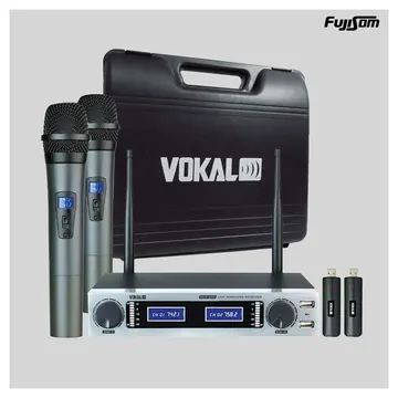 Vokal Microfone Vokal S/ Fio VLR-502 Duplo C/ Bateria Recarregável | Fujisom
