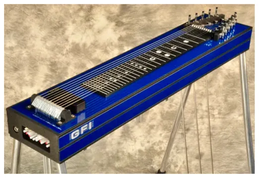 Blue GFI S10SM Student 3x2 Model Single Neck 10 String Pedal Steel Guitar with 3 Pedals, 2 Knee Levers, and Hardcase - Made in USA