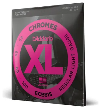 D'Addario ECB81S Chromes Bass Guitar Strings, Light, 45-100, Short Scale