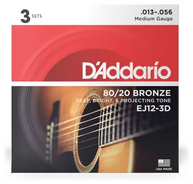 DAddario EJ12-3D Medium 3-Pack 013-056 80/20 Bronze. Saiten für Westerngitarre