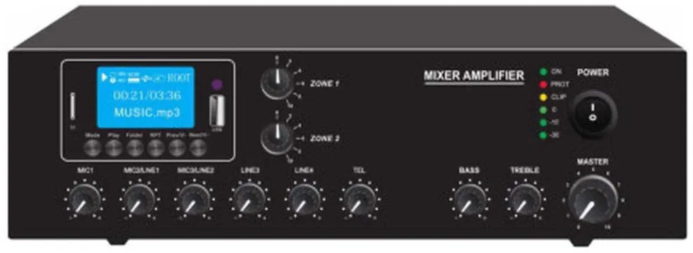 Glemm Amplificador Áudio 100V 120W FM/USB/MP3 2 Zonas