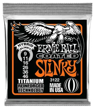 Ernie Ball 3122 Hybrid Slinky Coated Titanium Set, 9-46