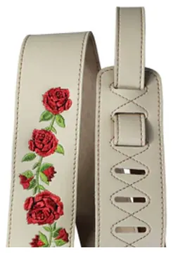 Basso Correia Alça Violão Guitarra Baixo Basso Bege Floral Flores Vermelhas Cód. VTFL03