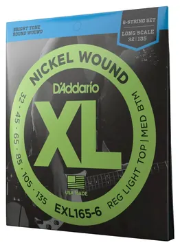 D"Addario EXL165-6 Nickel Wound 6-String Bass Custom Light 32-135 Long Scale