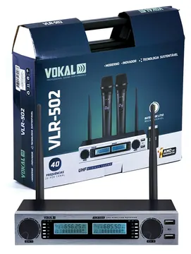 Vokal Microfone Vokal VLR-502 Sem Fio Duplo de Mão UHF Ecológico