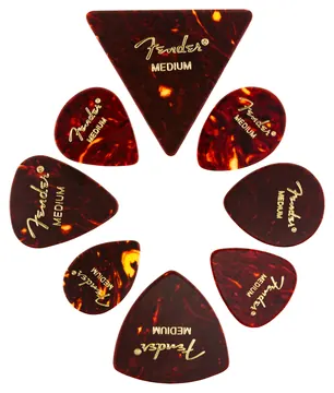 Fender All Shapes Celluloid Medley 8-Pack Medium Plektren Tortoise Shell, medium