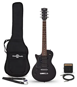 Gear4music 3/4 New Jersey Left Handed Electric Guitar Black, Mini Guitar Amp Pack