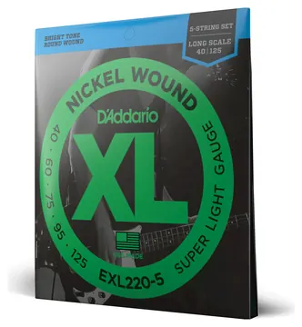D'Addario EXL220-5 5-String Nickel Wound Bass Guitar Strings, Super Light, 40-125, Long Scale