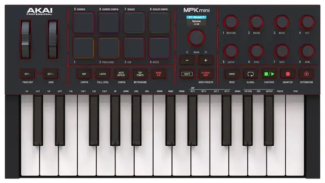 Akai MPK Mini MKIV Mini Tastiera Controller Midi 25T, USB e 8 Pad MPC, Nero