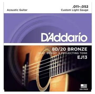 D'Addario 80/20 Bronze Acoustic Strings, Custom Light, 11-52, EJ13