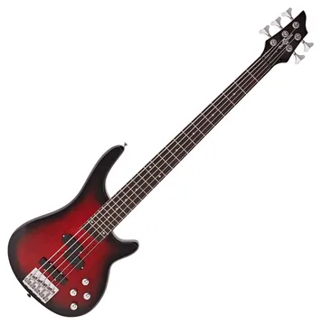 Gear4Music Chicago 5 String Bass Guitar Trans Red