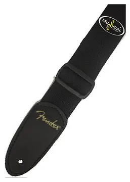Correia Fender Preta Lisa Ponta de Couro
