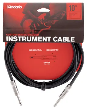 D'Addario PW-BG-10BK Cavo audio intrecciato x chitarra Jack Mono 6.3 Lung.3.05mt