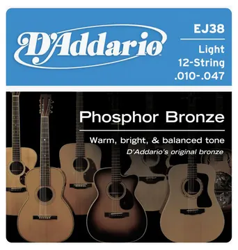 D'Addario EJ38 | 12-string Guitar Phosphor Bronze Strings | Light 10-47