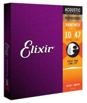 Elixir Nanoweb Phosphor Bronze Acoustic Guitar Strings, 10-47, E16002