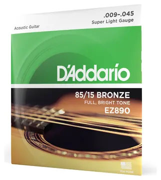 D'Addario EZ890 85/15 Bronze Acoustic Guitar Strings, Super Light, 9-45