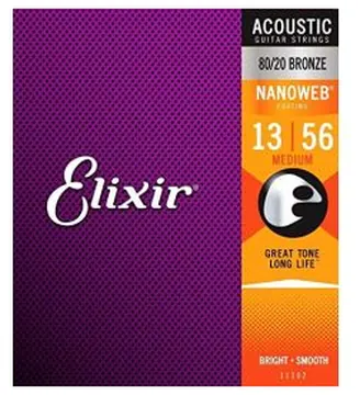 Elixir Acoustic 80/20 Bronze with Nanoweb coating - Acoustic Guitar Strings-Medium 13-56