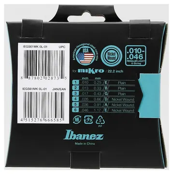 Ibanez Saitensatz E-Gitarre Nickel Wound 6-Saiter - für Ibanez Mikro 22,2 Scale, 10-46
